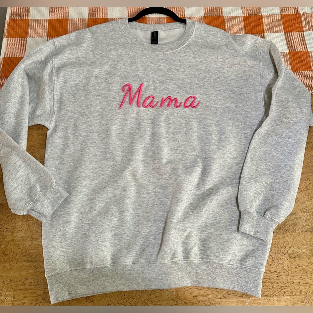 New MAMA Sweatshirt | Embroidered Puff Letters | Women's | Gray | Large …